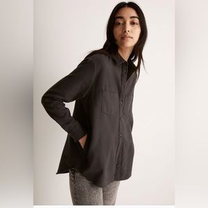 Madewell Drapey Moleskin Button-Down Shirt - Black Coal - Size Small